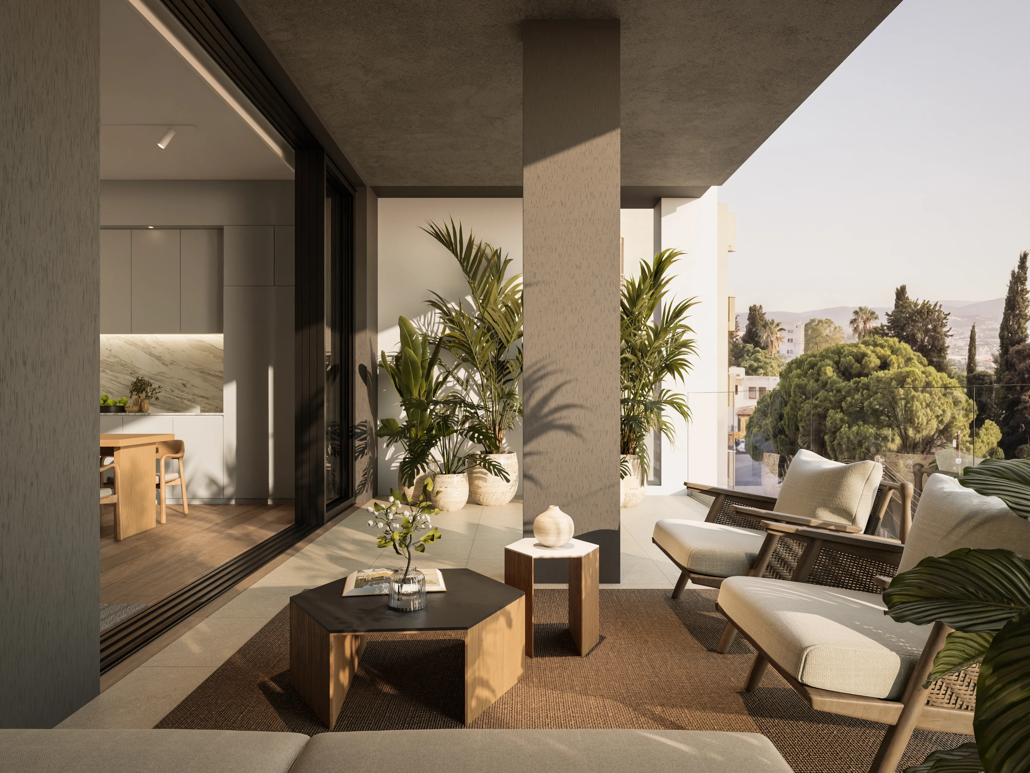 Open-plan living area opening onto veranda