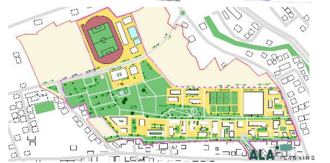 Illustrative plan of the proposed Verengaria district with parks, sports grounds and buildings